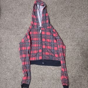 Red plaid crop zip-up hoodie size large